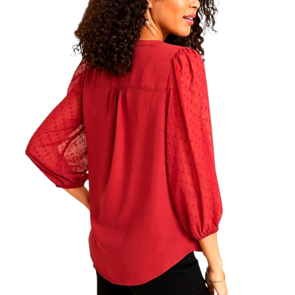 Maurices Atwood V-Neck 3/4 Clip Dot Sleeve Blouse Small - Picture 2 of 7